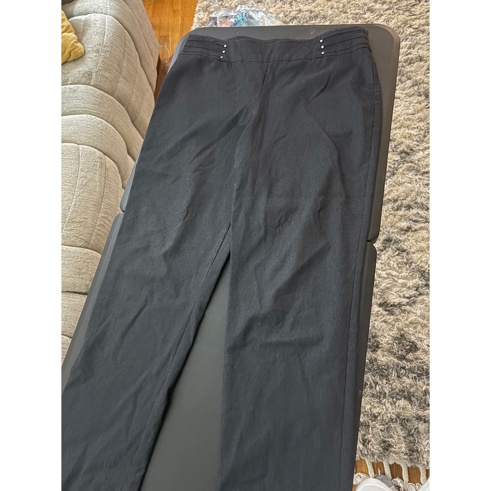 JM Collection Womens Black Studded Pleated Waist Pull On Straight Leg Pants PL